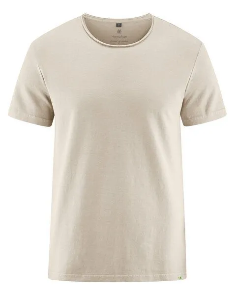 HempAge HempAge T-Shirt mit Rollsaum 56% Biobaumwolle, 44% Hanf, Distel (beige), – Produktbild 3 von 4