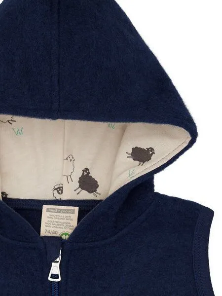 loud + proud loud + proud Babys & Kinder Wollfleece-Weste mit Kapuze, GOTS-zertifiziert, Ultramarine(blau), – Produktbild 3 von 3