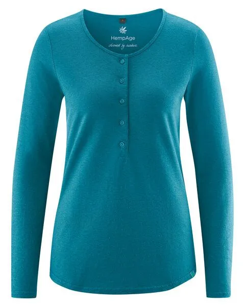 HempAge HempAge Damen Longsleeve Hanf/Bio-Baumwolle, Lagoon (blau), – Produktbild 3 von 4