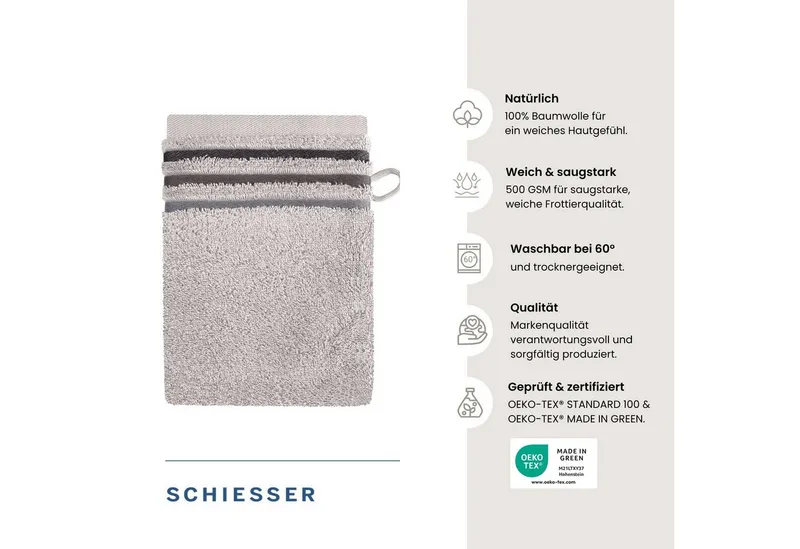 Schiesser Schiesser Waschhandschuh Skyline Color aus 100 % Baumwolle mit eleganter Streifenbordüre, (5-St), OEKO-TEX® MADE IN GREEN, Grau, – Produktbild 3 von 6