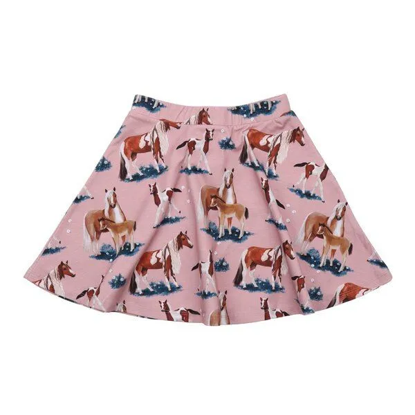 Walkiddy Kinderrock GOTS zertifiziert, Bio-Baumwolle, rosa, Pferde-Muster „Little & Big Horses“, weich – Walkiddy, Pink, – Produktbild 1 von 2