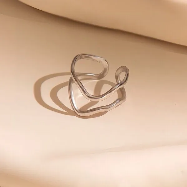 ELEKTROPULLI Größenverstellbarer Wave Double Ring von Elektropulli, Silber, – Produktbild 2 von 4