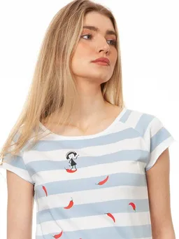 FellHerz FellHerz Damen T-Shirt Red Chilli Cap Sleeve block striped light blue Bio Fair und Vegan – Produktbild 1 von 1