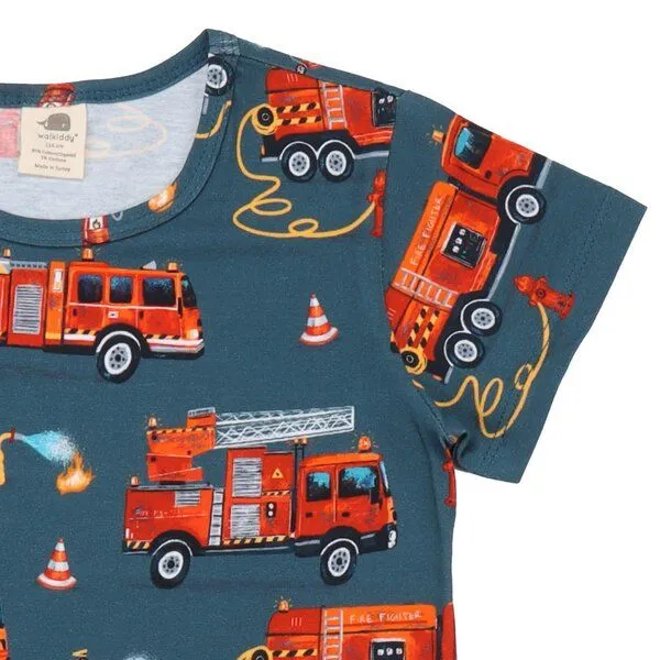 Walkiddy Walkiddy Kinder T-Shirt GOTS-zertifiziert aus Bio-Baumwolle blau mit Feuerwehr-Motiv, Blau, – Produktbild 2 von 2