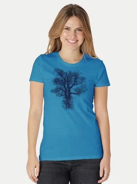 Peaces.bio - handbedruckte Biomode Peaces.bio - handbedruckte Biomode Damen Biobaumwoll T-Shirt Chestnut, Türkis, – Produktbild 2 von 3