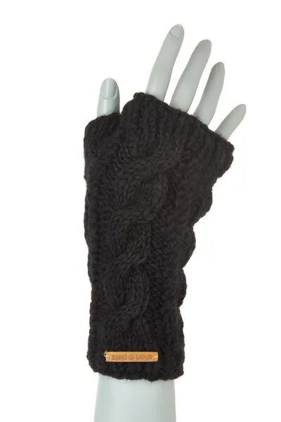 short'n'pietz short'n'pietz Schurwollhandstulpen mit Zopfmuster, handgestrickt, Schwarz, – Produktbild 1 von 4