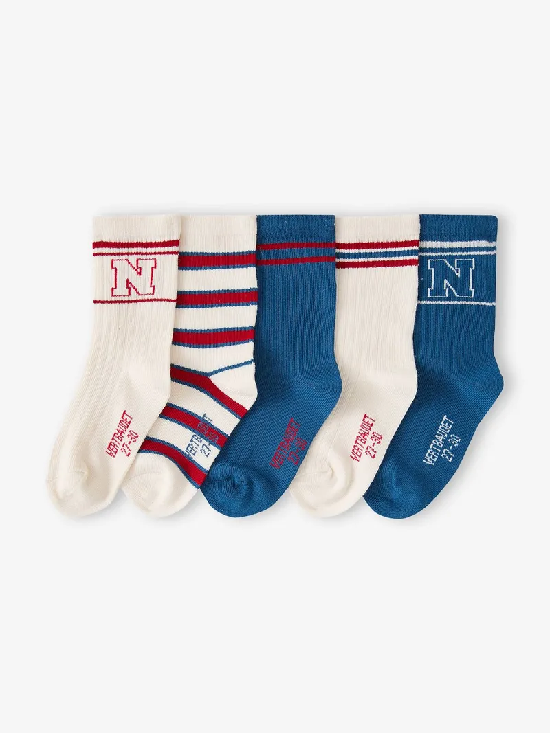 Vertbaudet 5er-Pack Socken mit College-Motive Jungen, Wollweiß, – Produktbild 1 von 2