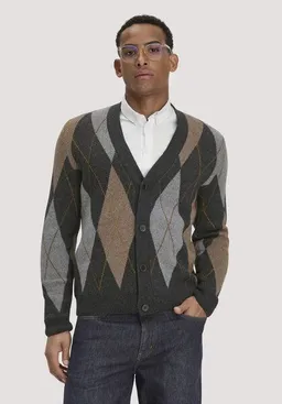 hessnatur hessnatur Argyle Strick Cardigan Regular aus Schurwolle und Bio-Baumwolle – Produktbild 1 von 1