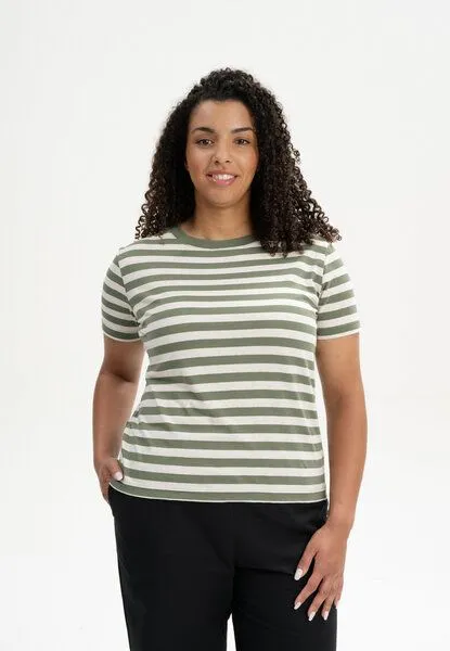MELA T-Shirt Style KHIRA Stripes | von MELA | Fairtrade & GOTS zertifiziert, Thymian gestreift, – Produktbild 1 von 4