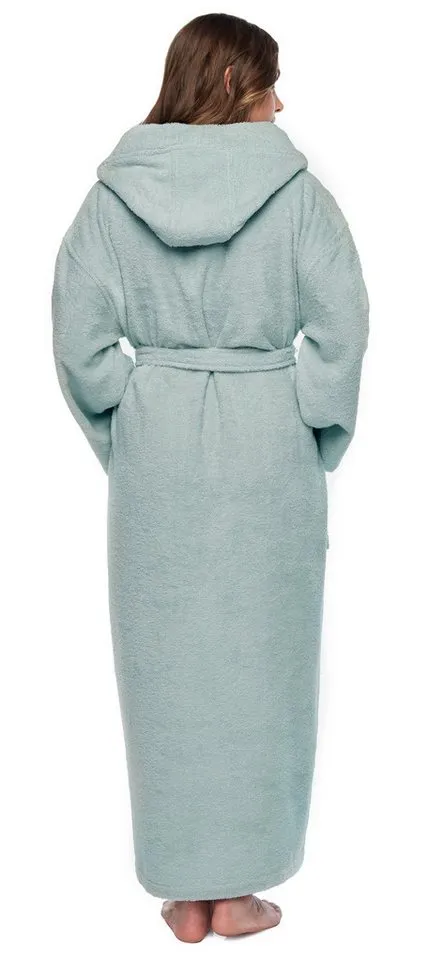 Arus Arus Damenbademantel Astra, pflegeleicht, wadenlang oder extralang für Spa & Sauna, 100% Baumwolle, Kapuze, Gürtel, mit Kapuze, wadenlang oder extra lang, 100% Baumwolle, Grün, – Produktbild 4 von 5