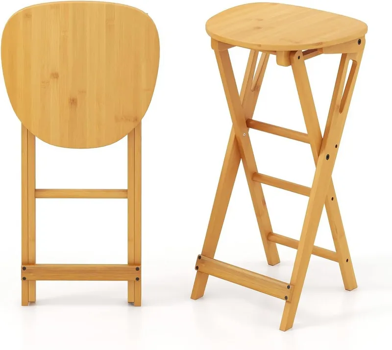 KOMFOTTEU Barhocker Barstuhl (2er Set), Klapphocker aus Bambus, bis 150kg Belastbar, Beige, – Produktbild 1 von 5