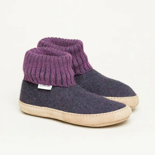 Gottstein Gottstein Hüttenschuh Dakota - Hoher Filzhausschuh für Damen & Herren aus 100% Schurwolle mit extra bequemer Ledersohle & elastischem Strickbund, Lila, – Produktbild 1 von 4