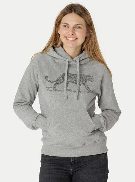 Peaces.bio - handbedruckte Biomode Peaces.bio - handbedruckte Biomode Bio-Damen-Kapuzensweater Leopard, Hellgrau, – Produktbild 1 von 1