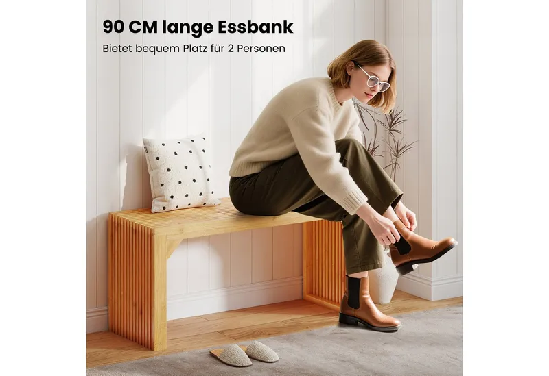 COSTWAY COSTWAY Sitzbank, Bambus 2 Personen Essbank ohne Lehne 300kg 90cm, Beige, – Produktbild 4 von 5