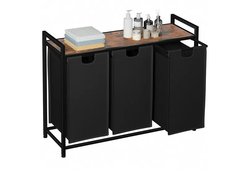 AMHANCIBLE Wäschekorb mit 3 Fächern & oberem Regal, Ausziehbar 3 x 38 Liter (1 St), Maße 92×30×72 cm, Braun, – Produktbild 1 von 4