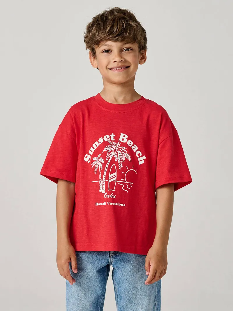 Vertbaudet T-Shirt mit großem Print Jungen, Rot, – Produktbild 1 von 3