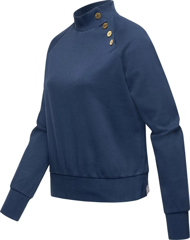 ragwear ragwear Sweatshirt Majjorka Solid Damen Langarmshirt mit Rippbündchen und Zierknöpfen, Blau, – Produktbild 1 von 2