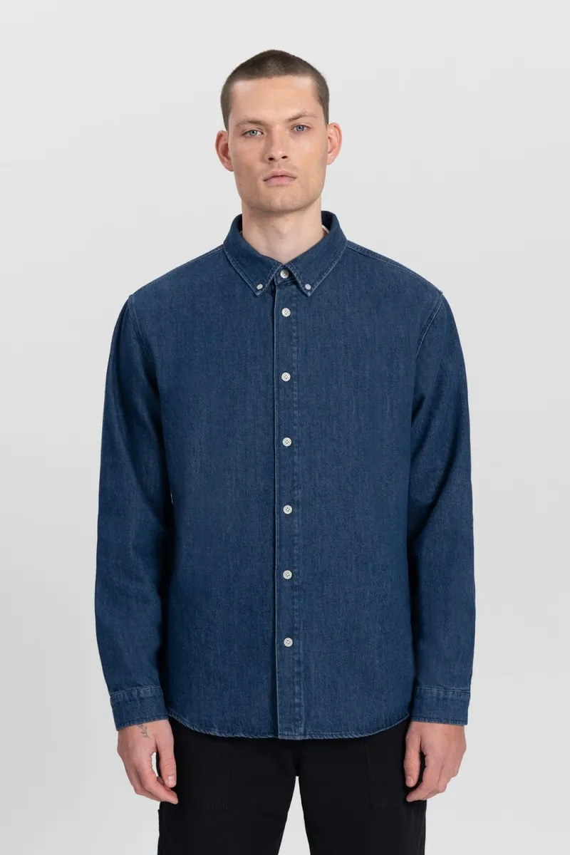 Kuyichi Kuyichi Herren vegan Denim-Hemd Sawyer Washed Indigo Blue, Dunkelblau, – Produktbild 2 von 2