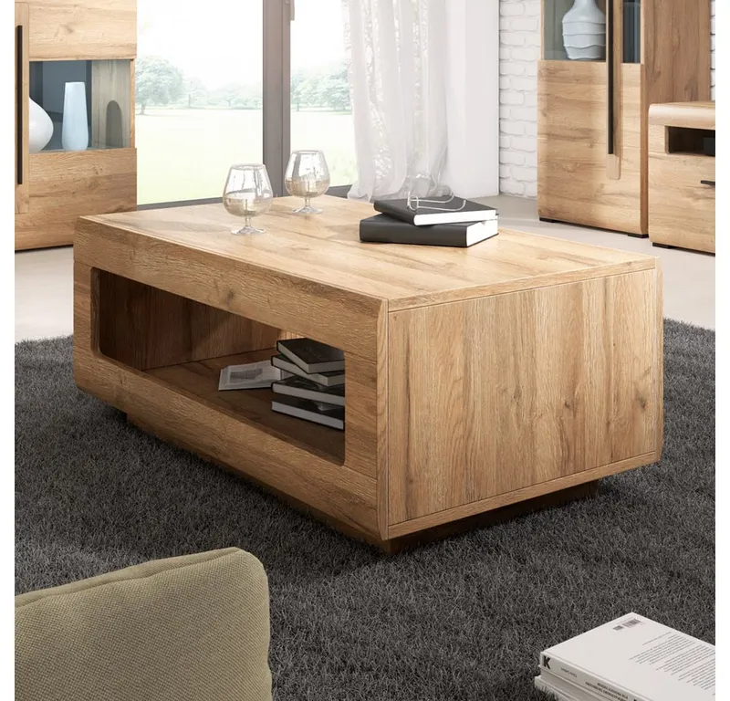 Lomadox Wohnzimmer-Set TURDA-83, (Mega-Spar-Set, 4-St., Couchtisch Highboard Lowboard Sideboard Vitrine Wandregal), Eiche Dekor braun Metallgriffe in schwarz modern inkl. LED Beleuchtung, Braun, – Produktbild 5 von 5