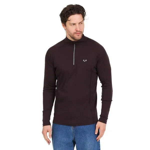 Woolona Woolona Langarmshirt - ASTRO - 100% Merinowolle (Zip), Dunkelbraun, – Produktbild 1 von 2