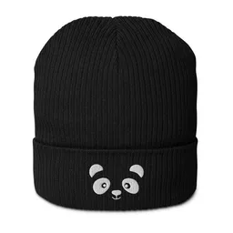 PepMelon Gesticktes Panda-Gesicht, gerippte Mütze aus Bio-Baumwolle – Produktbild 1 von 1