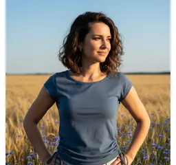 Guru-Shop T-Shirt Yoga T-Shirt aus Bio-Baumwolle - taubenblau Festival, Ethno Style, alternative Bekleidung – Produktbild 1 von 1