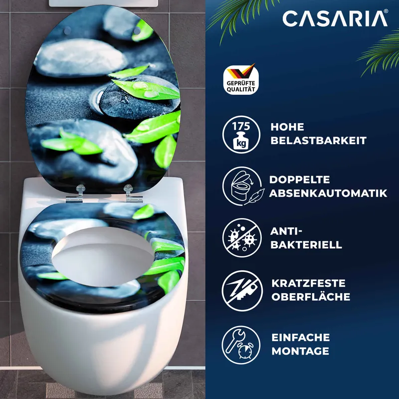 Casaria® Toilettensitz Stein und Laub mit Absenkautomatik, Grau, – Produktbild 2 von 2