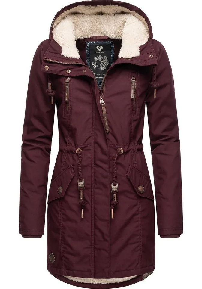 ragwear ragwear Wintermantel Elsie stylischer Winterparka mit Kapuze und Teddyfleece, Rot, – Produktbild 2 von 4