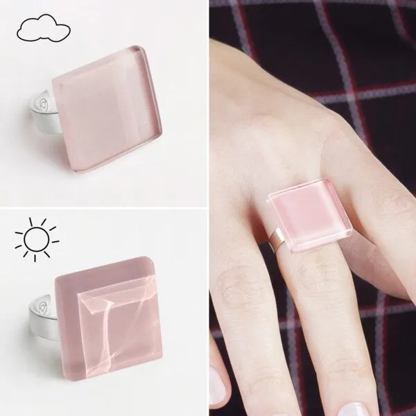 ALEXASCHA ALEXASCHA Geometrischer Statement Ring aus Glas PUREFORM, Sandrosa, – Produktbild 4 von 4