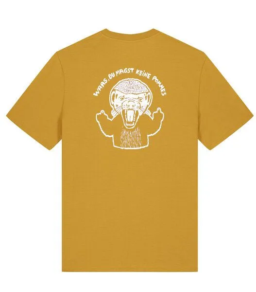päfjes päfjes Pommes / Honigdachs mag Pommes Frittes - Fair Wear Unisex Männer Bio T-Shirt, Ochre (gelb), – Produktbild 4 von 4