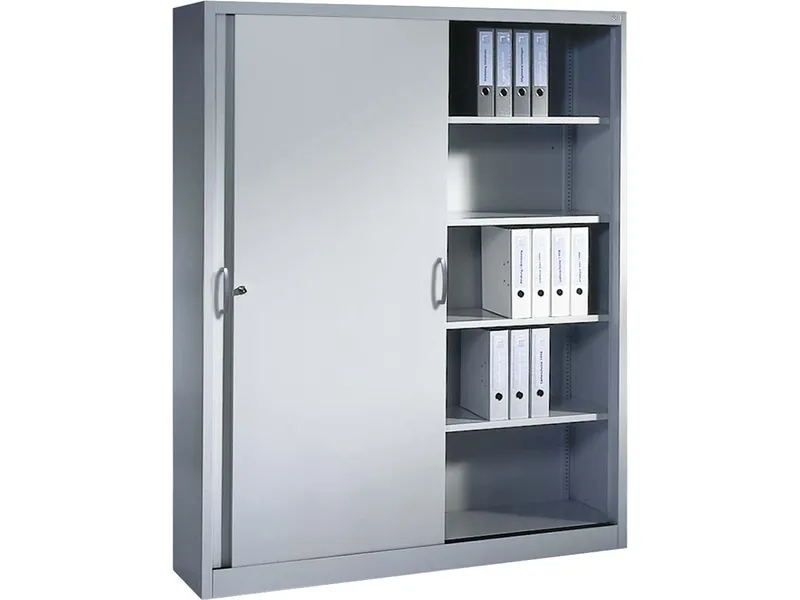 C+P C+P Schiebetürenschrank aus Stahl 160 cm breit lichtgrau T 40 H 195 – Produktbild 2 von 3