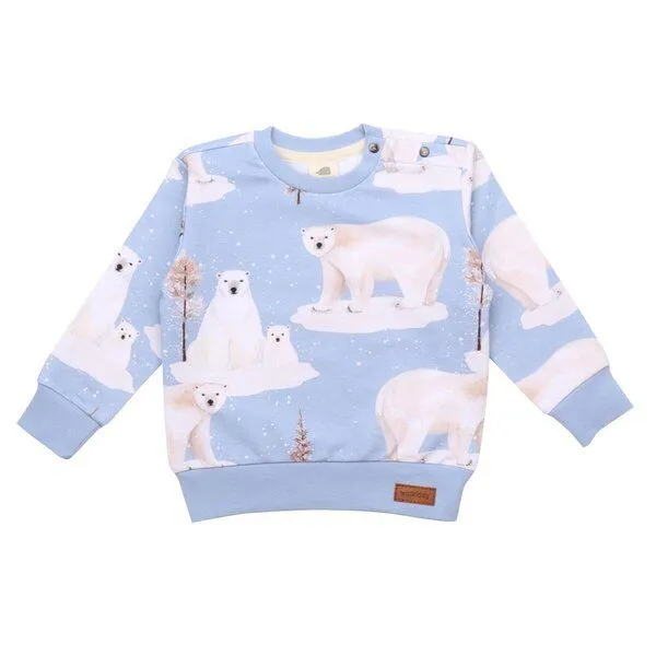 Walkiddy Kinder Sweatshirt GOTS zertifiziert, Bio-Baumwolle, hellblau, Eisbär-Muster „Polar Bear Family“, weich – Walkiddy – Produktbild 1 von 2