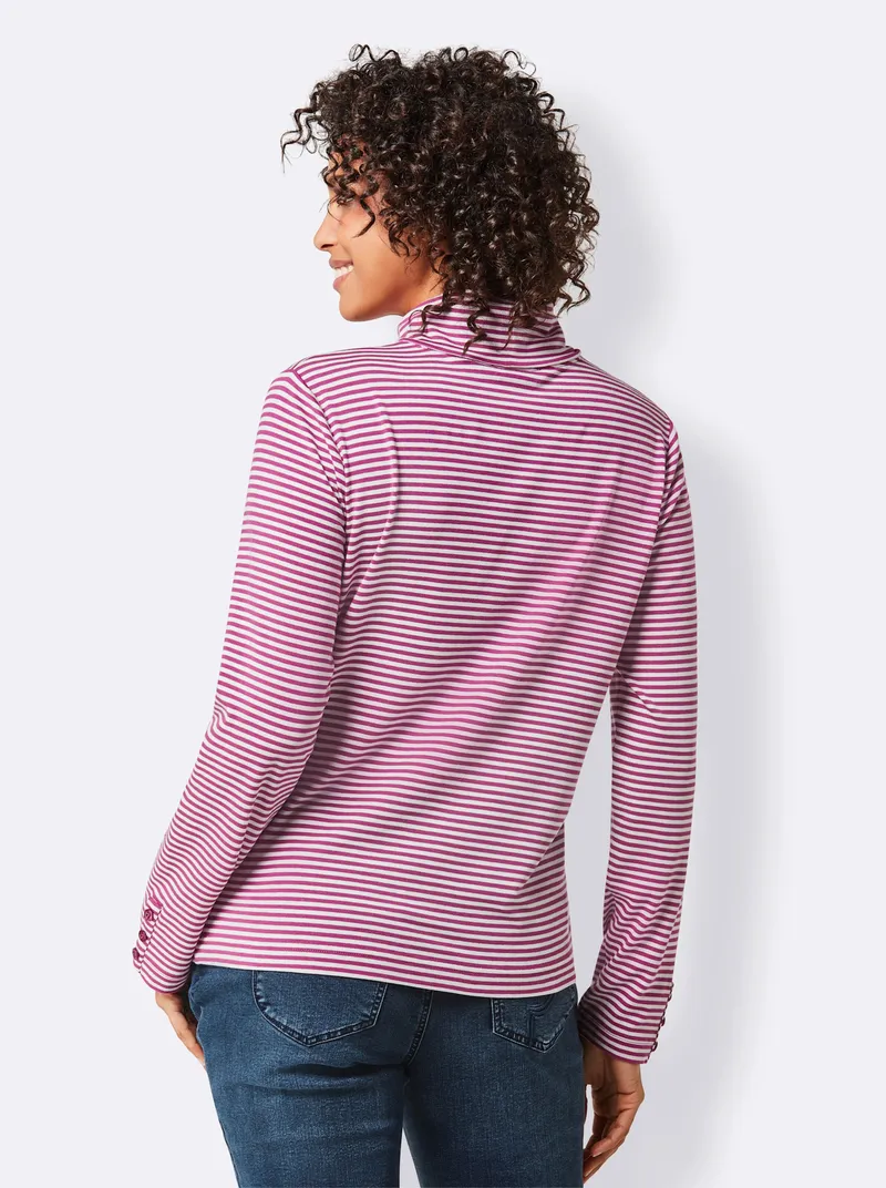 Rollkragenshirt, Magenta-ecru-geringelt, – Produktbild 1 von 2