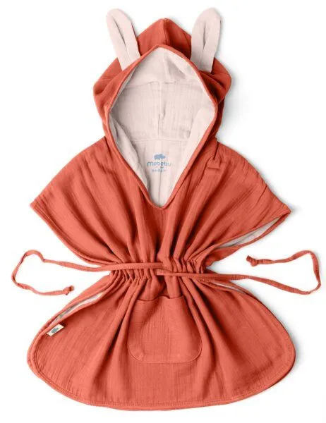 Mababu Mababu Musselin Badeponcho aus 100% Bio-Baumwolle, OEKO-TEX® STANDARD 100 & GOTS zertifiziert, für Kinder (1-3 Jahre, 4-7 Jahre), Rust/beige, – Produktbild 2 von 4