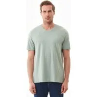 ORGANICATION ORGANICATION Basic T-Shirt aus Bio-Baumwolle mit V-Ausschnitt, Grün(water green), – Produktbild 1 von 1