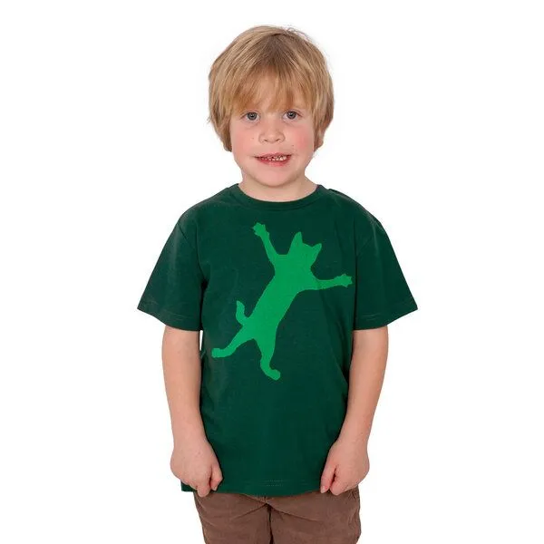 HANDGEDRUCKT HANDGEDRUCKT "Klammerkatze" Unisex Kinder T-Shirt, Bottle green, – Produktbild 1 von 3