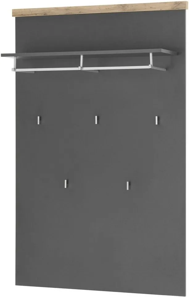 OTTO home Garderobenpaneel Westminster, Wandregal im Landhausstil Flurgarderobe Garderobe Paneel, mit Ablage, Haken & Kleiderstange aus Metall, in 2 Farben erhältlich, Grau, – Produktbild 2 von 5
