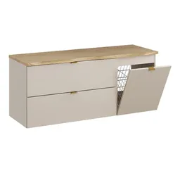 Lomadox Waschbeckenschrank DURANGO-56 120 cm breit in Kaschmir und Eiche mit Baumkantenoptik & Wäschekorb – Produktbild 1 von 1