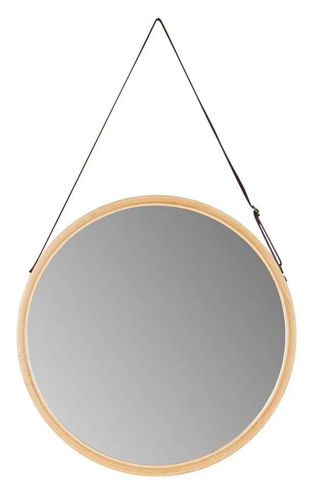 Levandeo® Wandspiegel, Wandspiegel 38cm Rund Bambus Holz Kunstleder Flurspiegel Wanddeko, Natur, – Produktbild 2 von 5