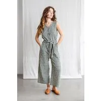 Jyoti - Fair Works Jyoti - Fair Works Damen vegan Jumpsuit Daksha Karos Grün/Weiß – Produktbild 1 von 1
