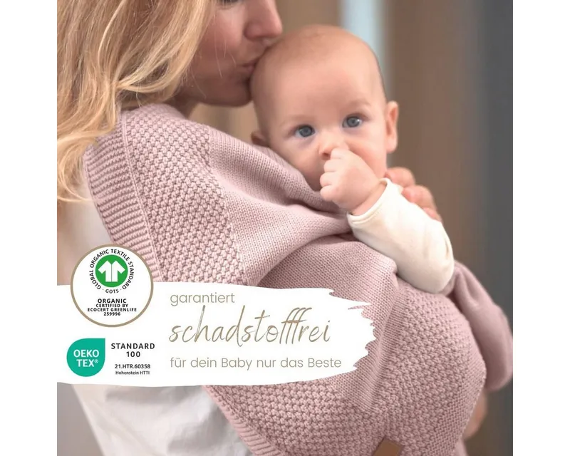 Babydecke DIKOS® Kuscheldecke Bordüre *100%* Bio Baumwolle, Geschenk zur Geburt, DIKOS, Strickdecke 75×100, Baby Erstausstattung Neugeborene, Babygeschenk, Rosa, – Produktbild 3 von 5