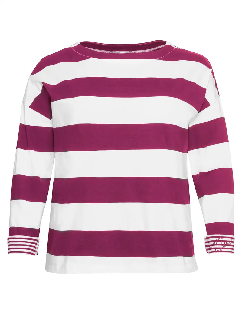 sheego Langarmshirt malve-weiß-gestreift, Malve-weiß-gestreift, – Produktbild 1 von 2