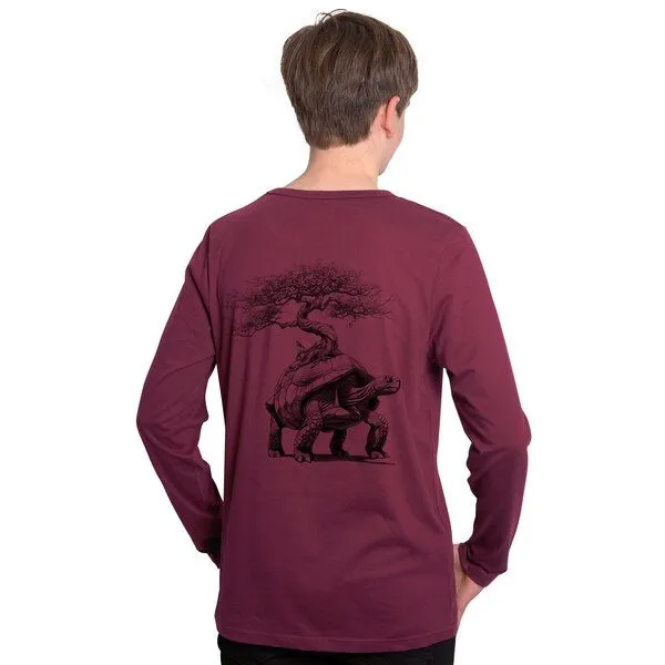 HANDGEDRUCKT HANDGEDRUCKT "Lange Reise" Männer Longsleeve, Bordeaux, – Produktbild 3 von 4