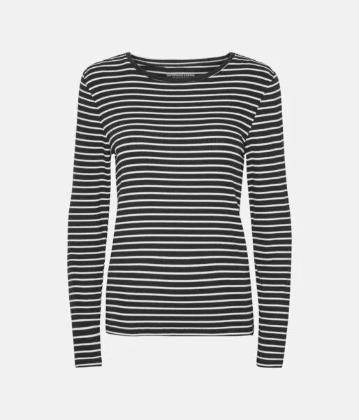 Copenhagen Bamboo Schwarz/weiß gestreiftes Langarm-T-Shirt aus geripptem Bambus – Produktbild 1 von 1