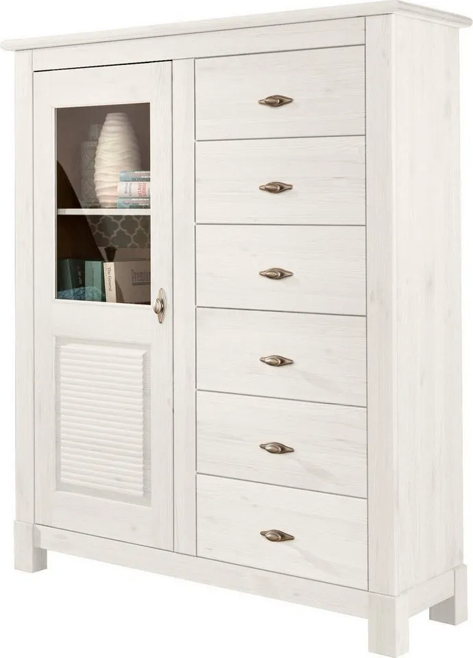 OTTO home Highboard Rauna, Vitrine, Breite 103 cm, FSC®-zertifiziertes Massivholz, Braun|weiß, – Produktbild 2 von 5