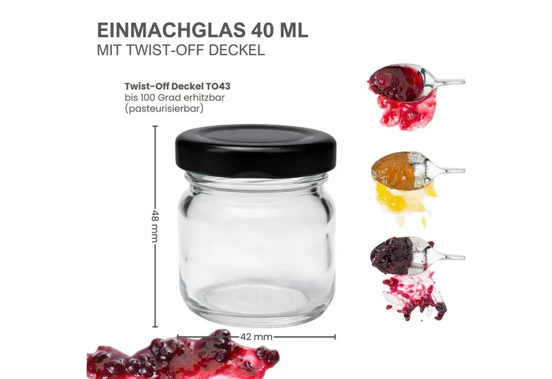 mikken mikken 10 kleine Einmachgläser 40 ml mit Schraubdeckel, Schwarz, – Produktbild 7 von 8
