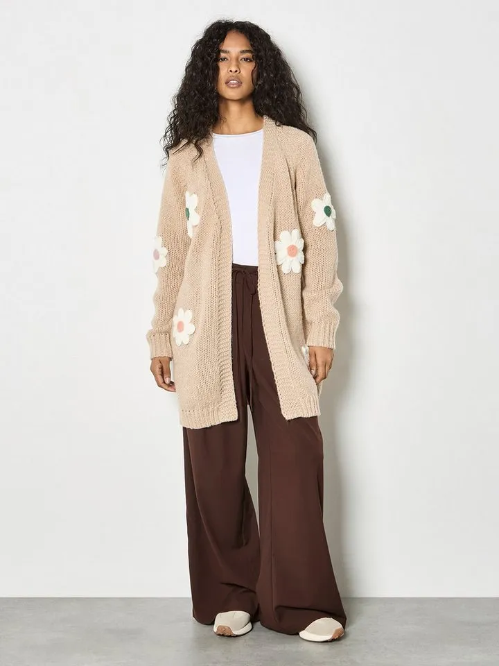 Apricot Apricot Cardigan 3D-Gänseblümchen-Strickjacke aus grobem Strick Blumenapplikation, Grau, – Produktbild 2 von 5