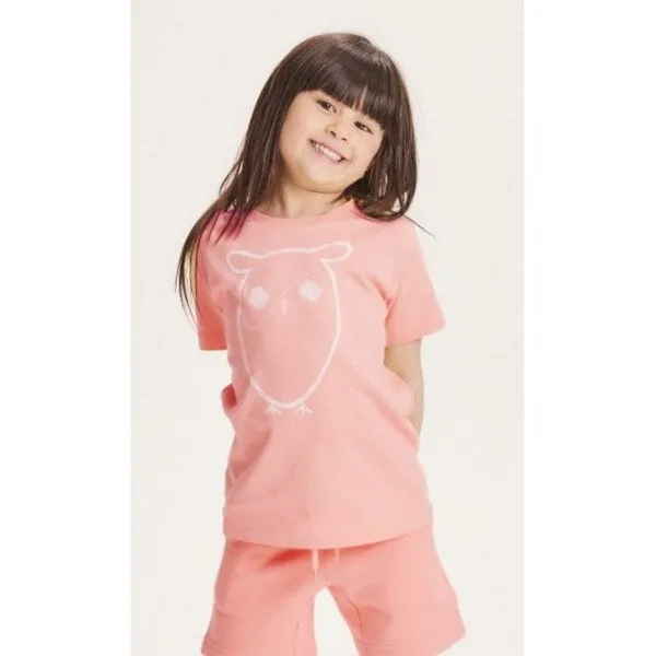 KnowledgeCotton Apparel KnowledgeCotton Apparel Kinder T-Shirt Flax Owl reine Bio-Baumwolle, Rosa (coral pink), – Produktbild 1 von 2