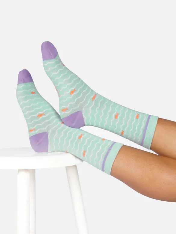 Thought Socken Modell: Wavy Fish Stripe, Mint green marl, – Produktbild 1 von 1