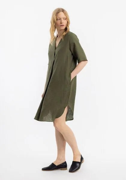 Rotholz Rotholz Kleid - Kaftan - aus einem Baumwolle/Leinen-Mix, Dark olive (grün), – Produktbild 3 von 4